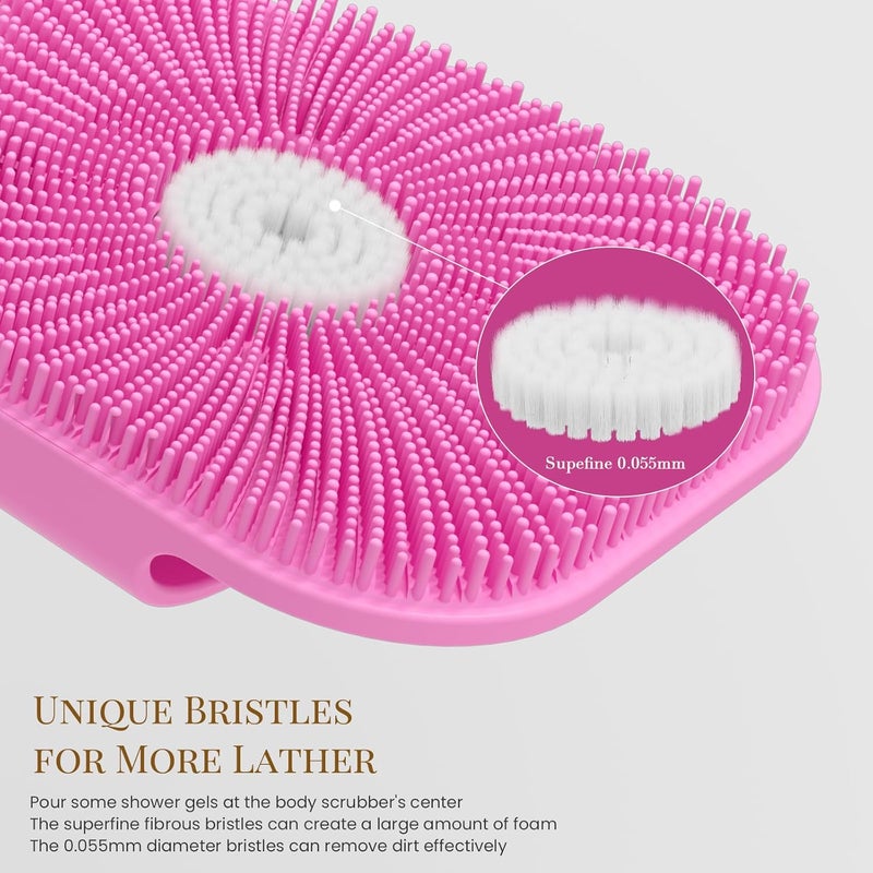 Kpyphm Zinc Infused Silicone Body Scrubber for Women, New Upgrade Deep Exfoliating Body Scrubber for Shower, Silicone Loofah Men for Sensitive Skin with Lathering Bristles and Ergonomic Non-slip Handle, Pink - Image 2